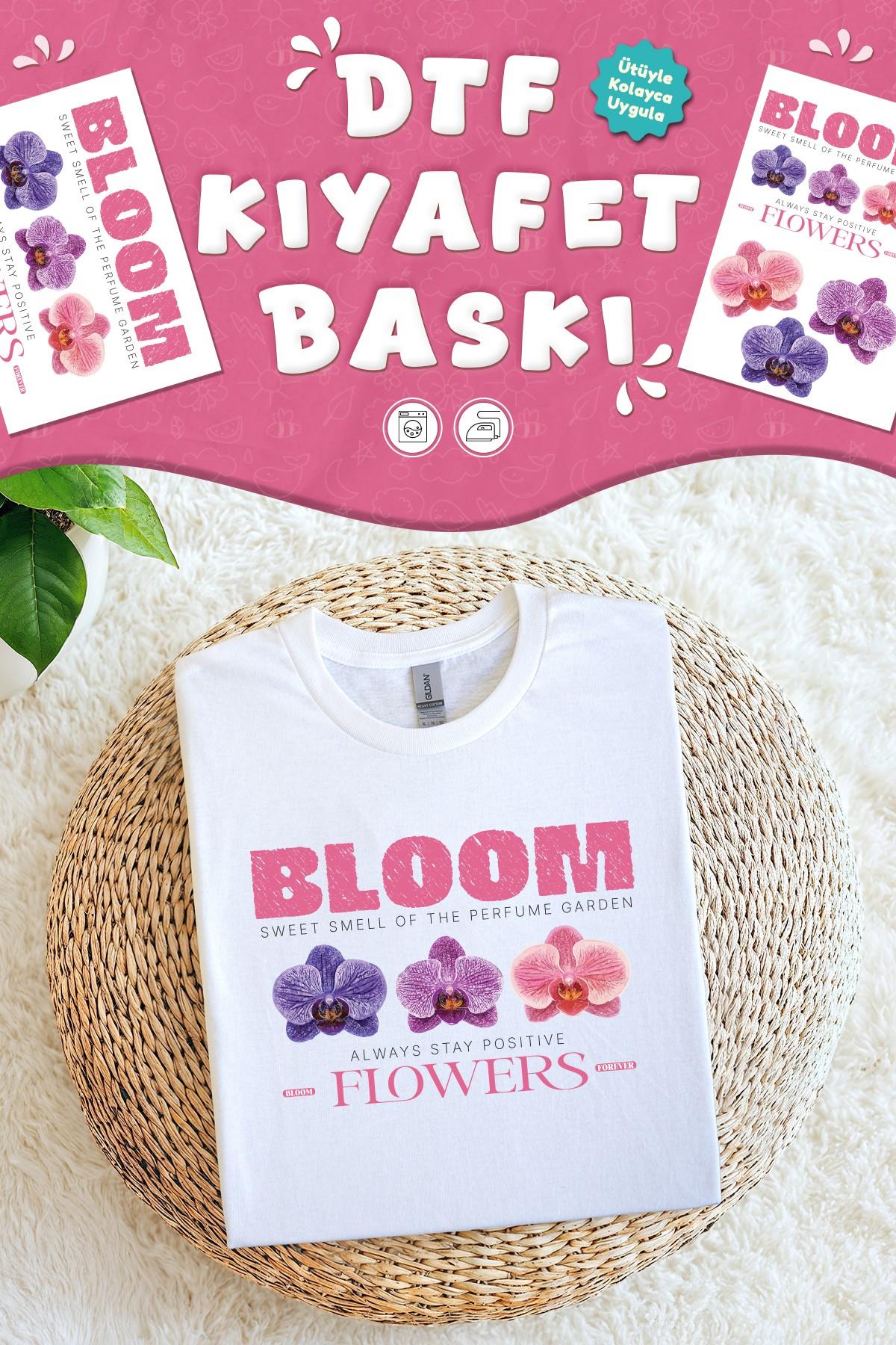 Kumaşa Baskı Yapılabilen Özel Tasarım Ütü Ile Yapışan Tekstil Dtf Baskı Görseli Orkide Temalı 