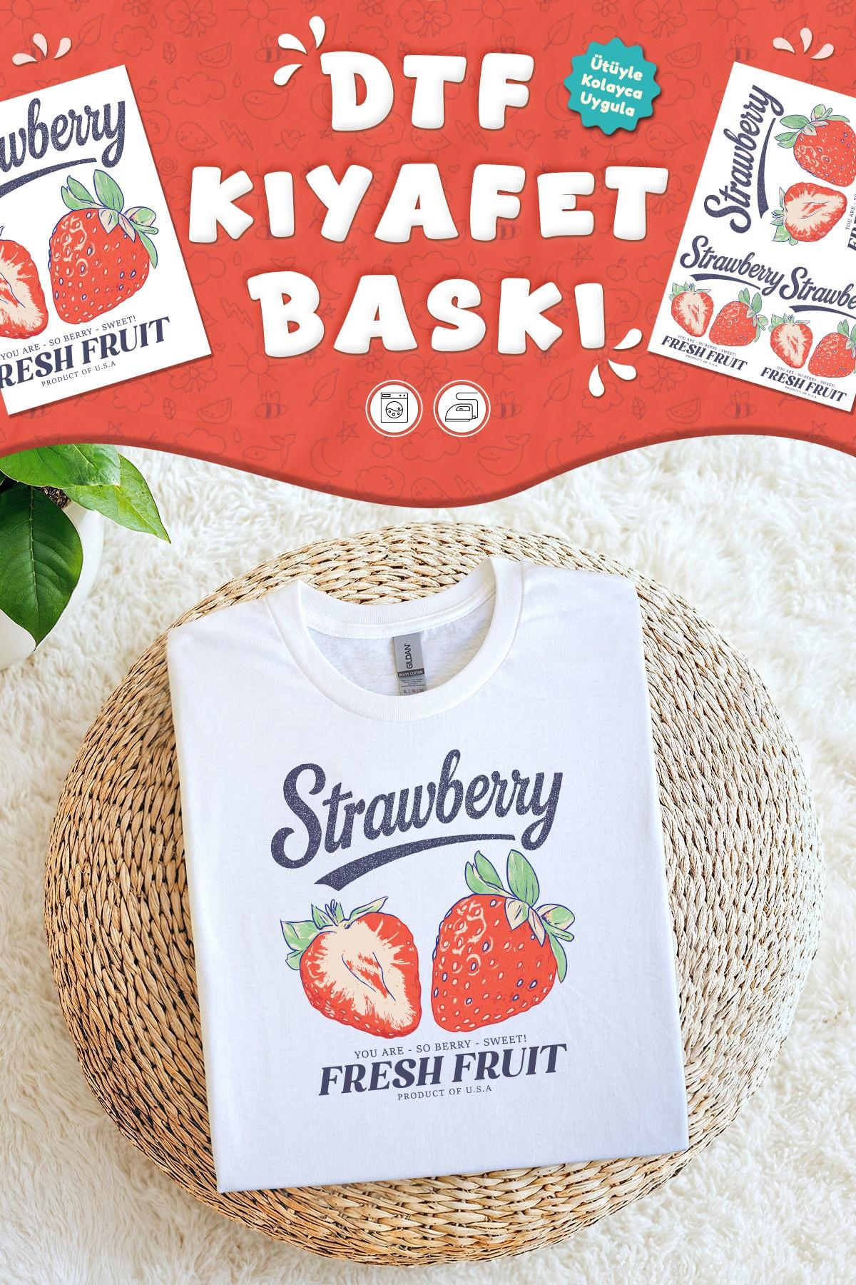 Kumaşa Baskı Yapılabilen Özel Tasarım Ütü Ile Yapışan Tekstil Dtf Baskı Görseli Çilek Temalı 