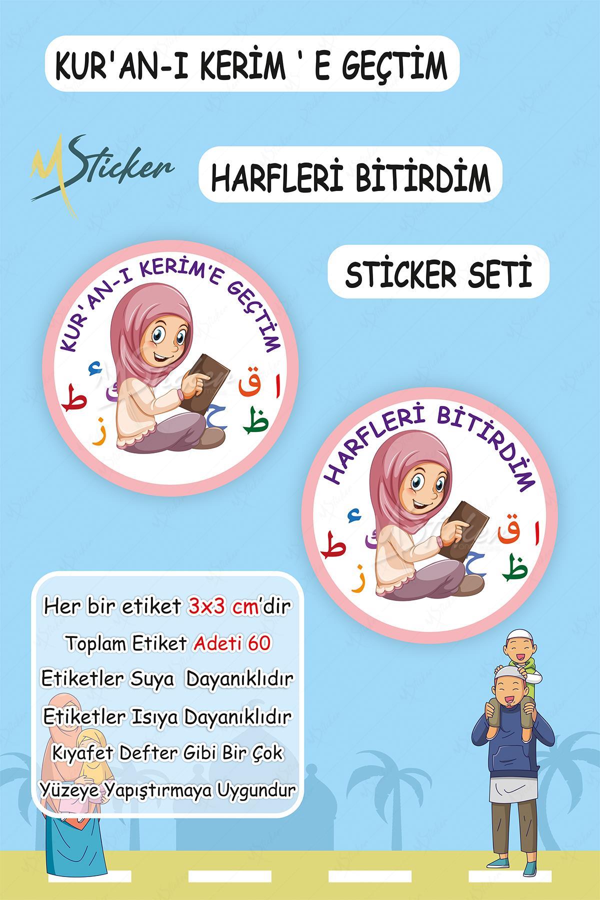 Kuran a Geçtim Kız Çocuk Harfleri Bitirdim 60 Adet 3x3 Sticker Seti