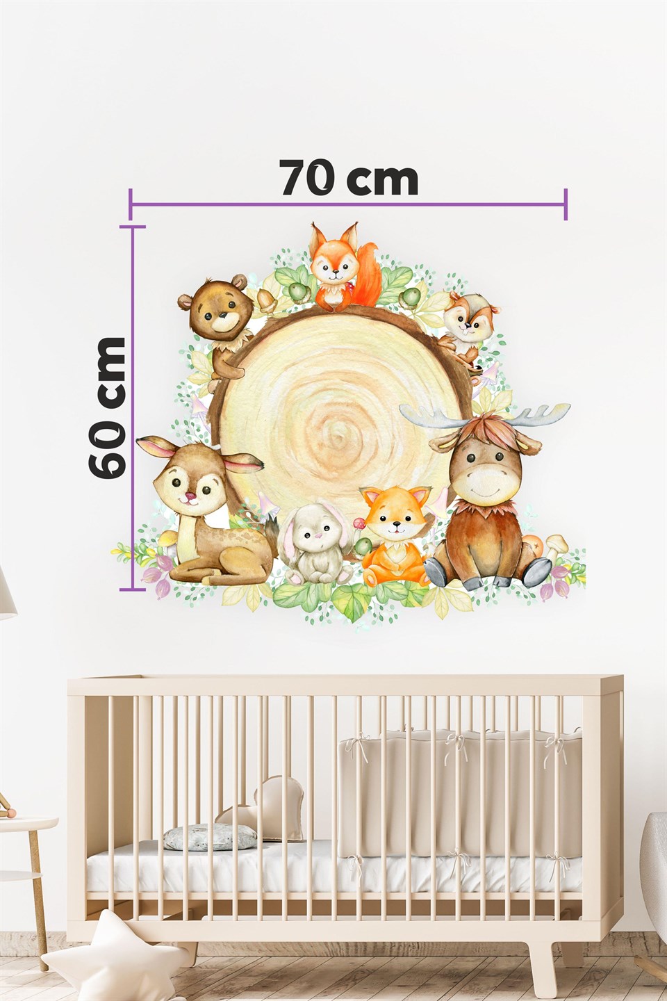 Kütükte Sevimli Hayvanlar Çocuk Bebek Odası Duvar Sticker(60x70cm