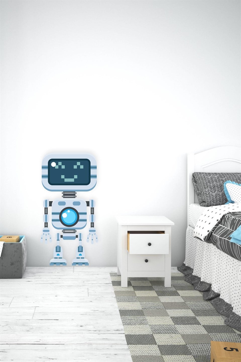 Mavi-Gri Robot Adam Sticker-Çocuk Bebek Odası Sticker