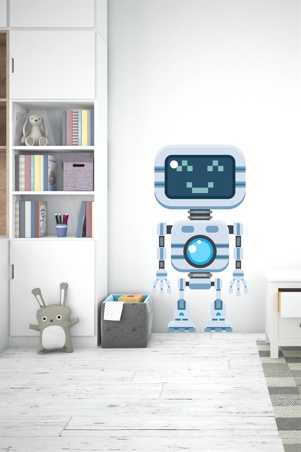 Mavi-Gri Robot Adam Sticker-Çocuk Bebek Odası Sticker
