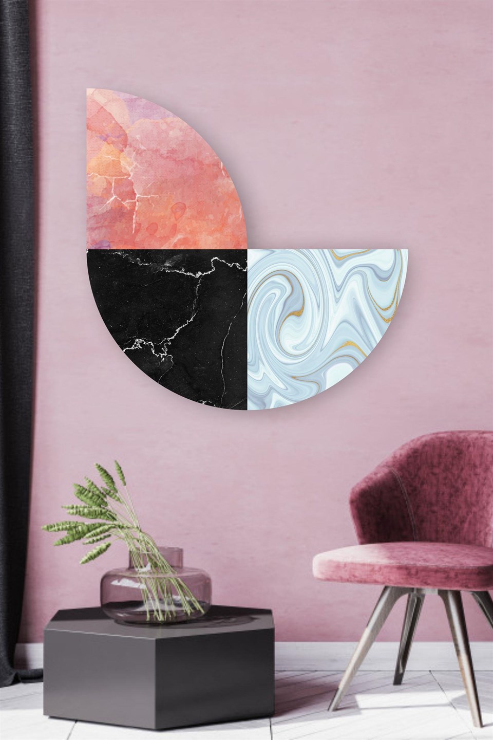Mermer Desenli Geometrik Şekilli Duvar Sticker (80x80 cm)