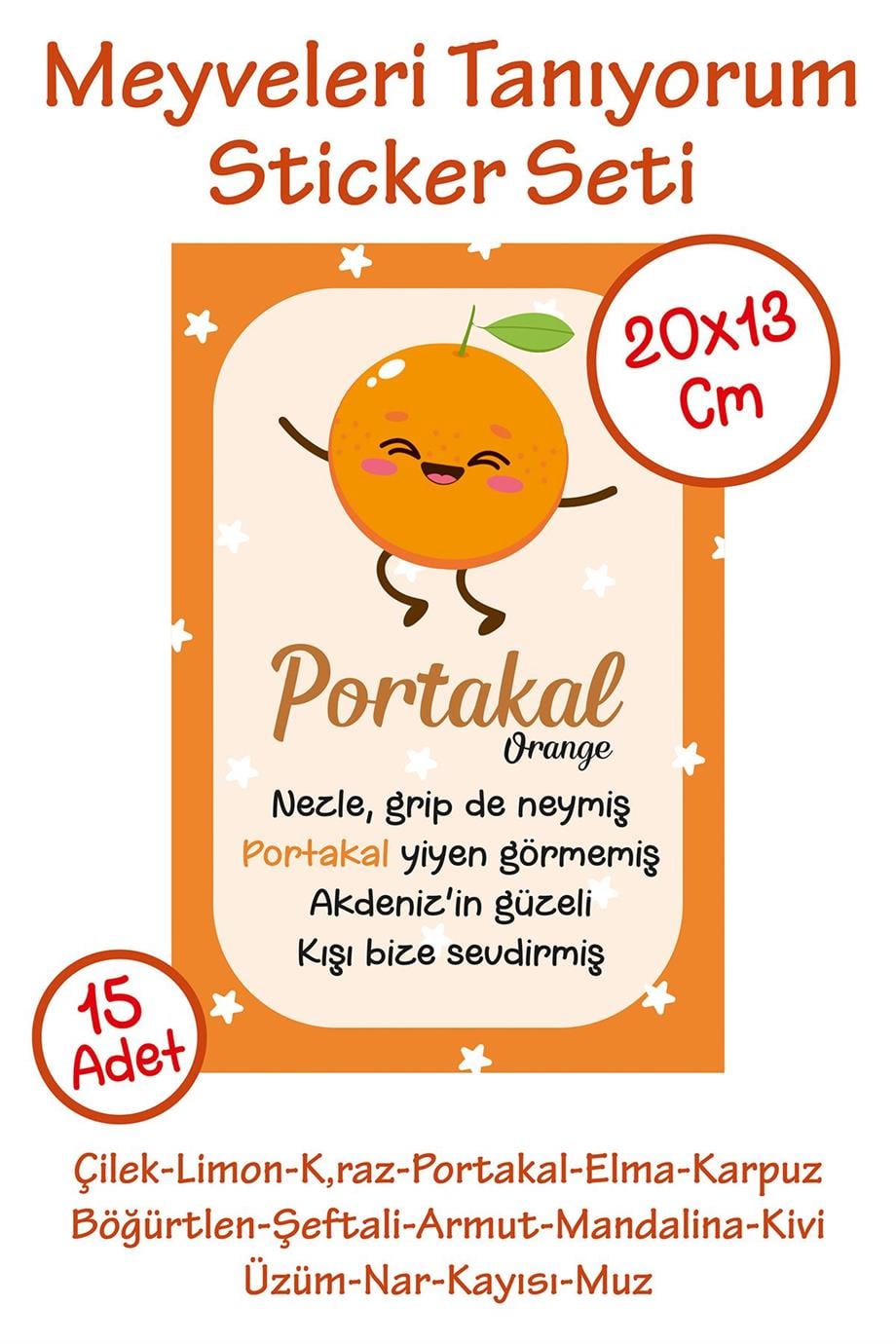 Meyveleri Öğreniyorum Çocuk Odası - Okul - Sınıf Sticker Seti