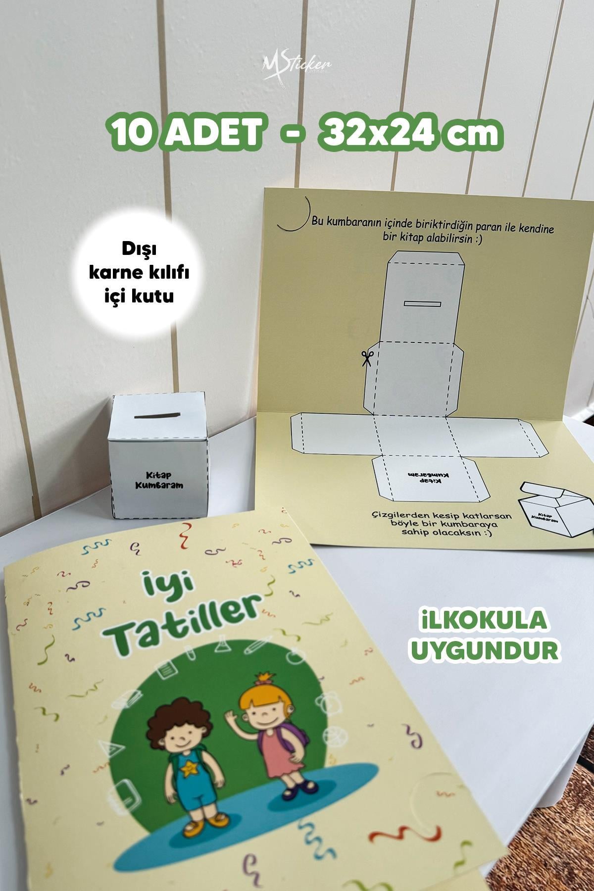 Mezuniyet Karne Kabı Kılıfı 10 Adet - Büyük Boy - Kutuya Dönüşebilen Karne Kabı - İlkokul Anaokulu
