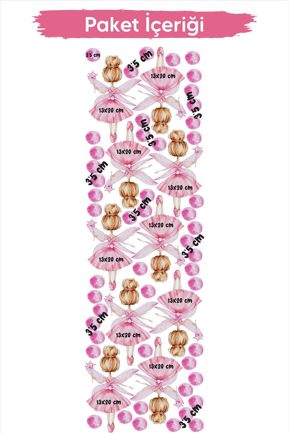 Minik Peri Kızı Balerin Yıldızlar ve Puantiyeler Çocuk Bebek Odası Duvar Cam Sticker Seti