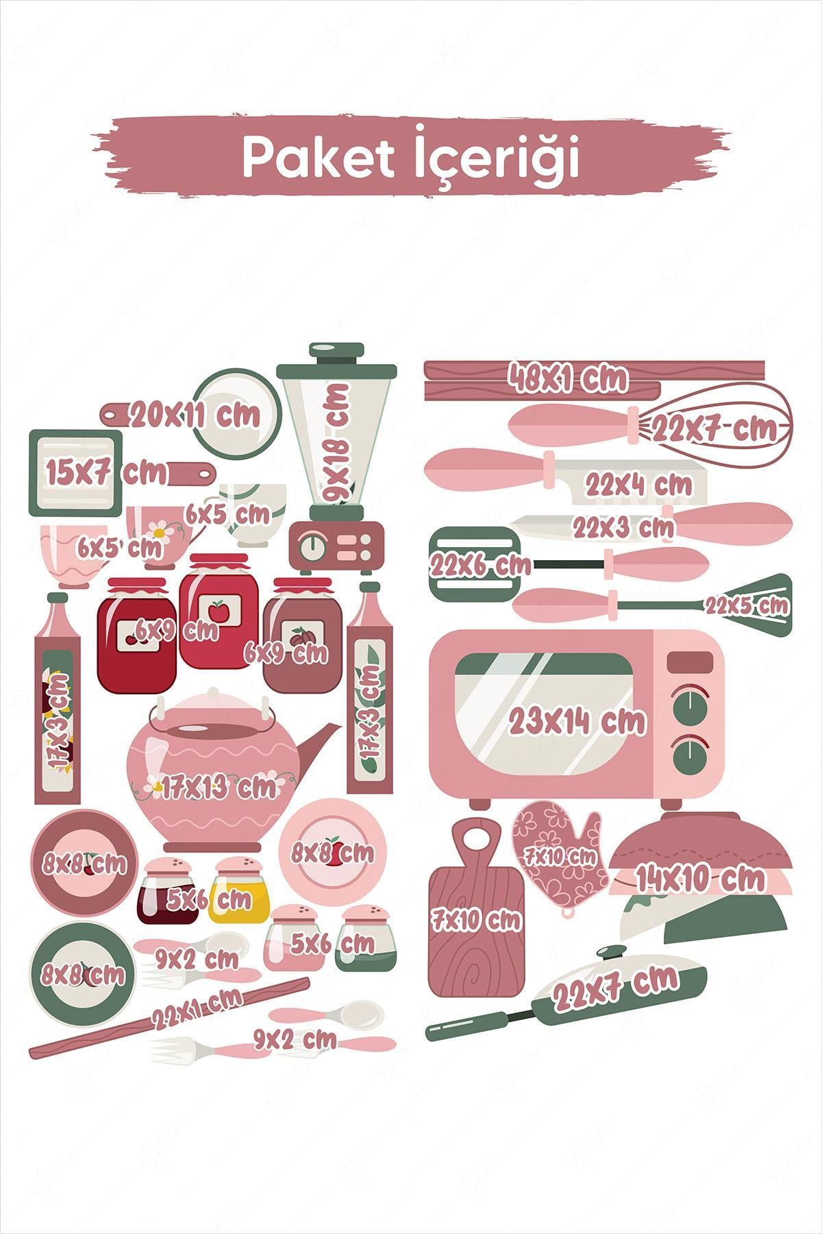 Mutfak Eşyaları Kız Çocuk Odası Mutfak Temalı Sticker Seti, Eğitici ve Öğretici Sevimli Stickerlar