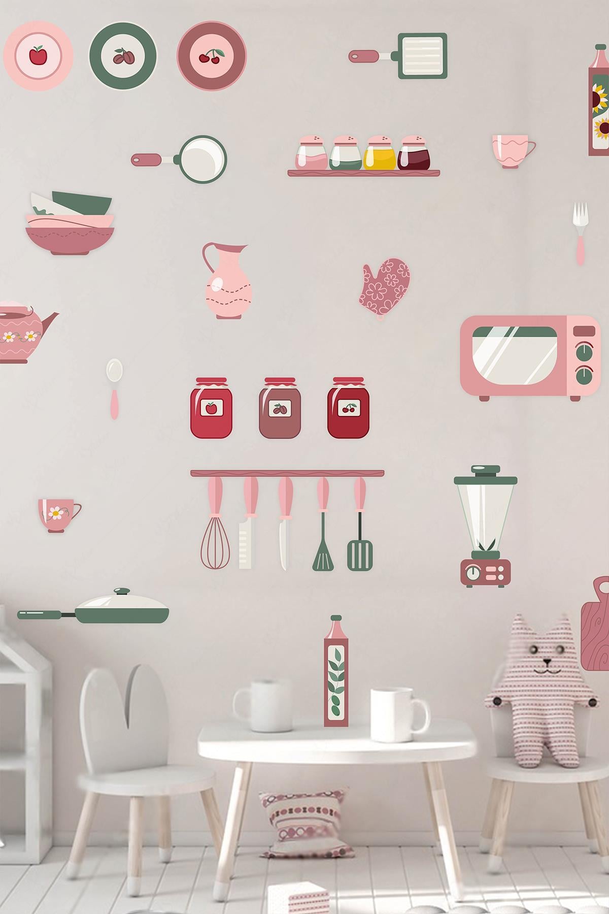 Mutfak Eşyaları Kız Çocuk Odası Mutfak Temalı Sticker Seti, Eğitici ve Öğretici Sevimli Stickerlar