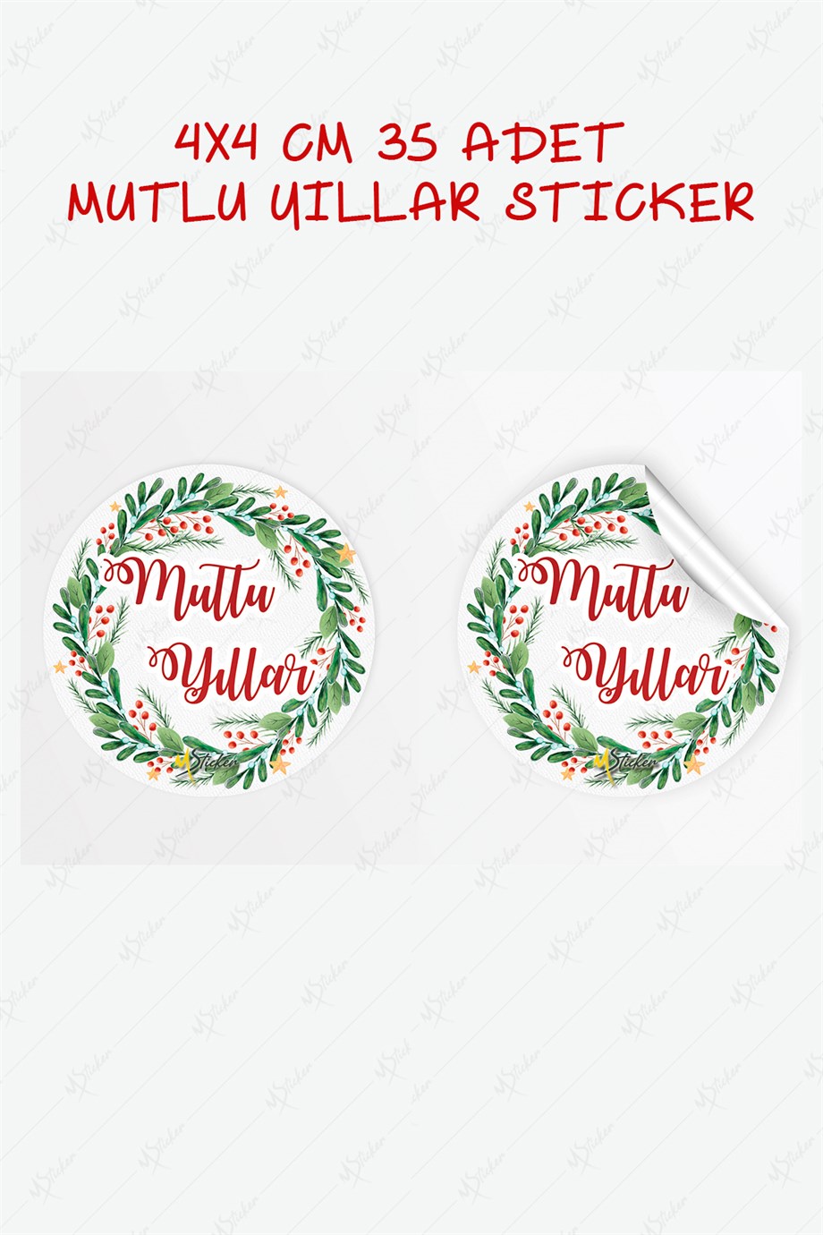 Mutlı Yıllar Sticker 4x4 cm 35 Adet - Suya Dayanıklı Yeni Yıl Yılbaşı Sticker