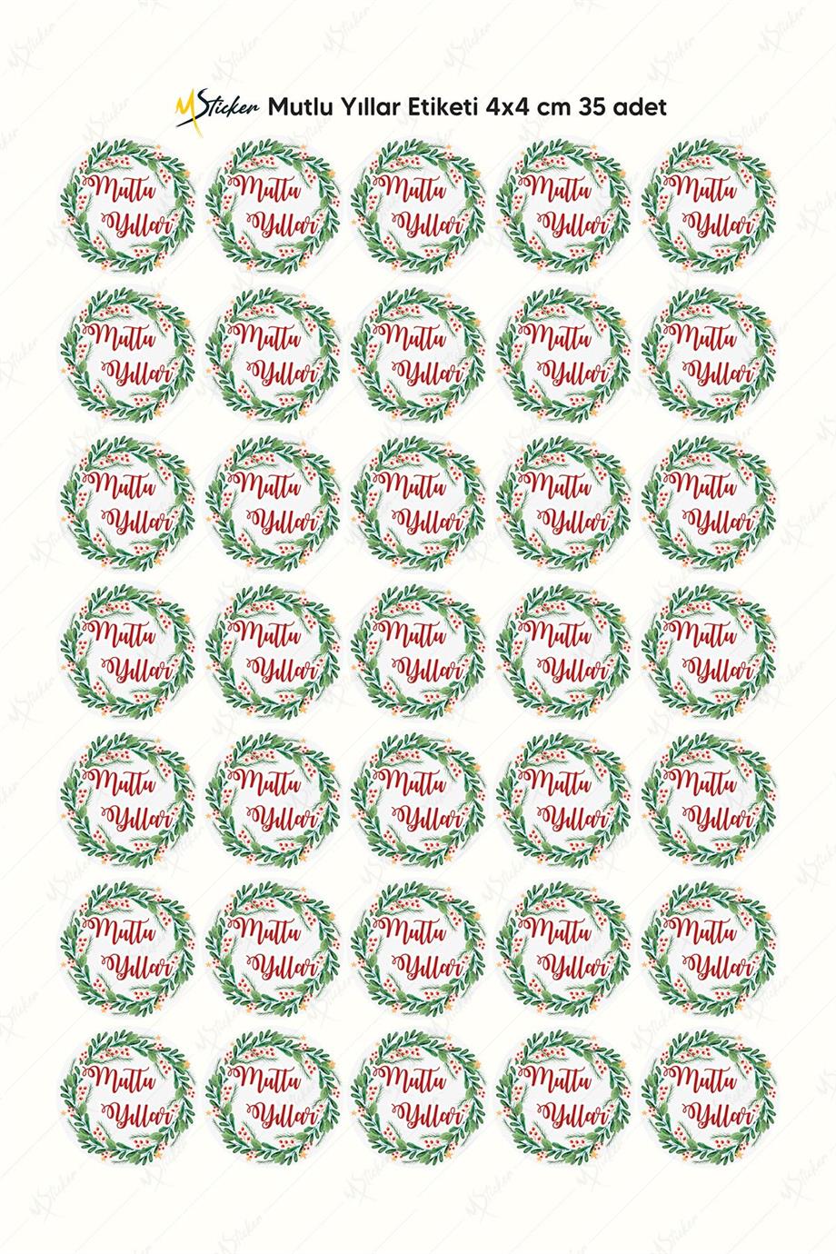 Mutlı Yıllar Sticker 4x4 cm 35 Adet - Suya Dayanıklı Yeni Yıl Yılbaşı Sticker
