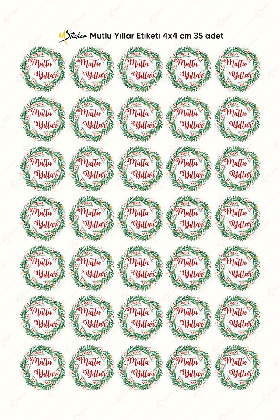 Mutlı Yıllar Sticker 4x4 cm 35 Adet - Suya Dayanıklı Yeni Yıl Yılbaşı Sticker