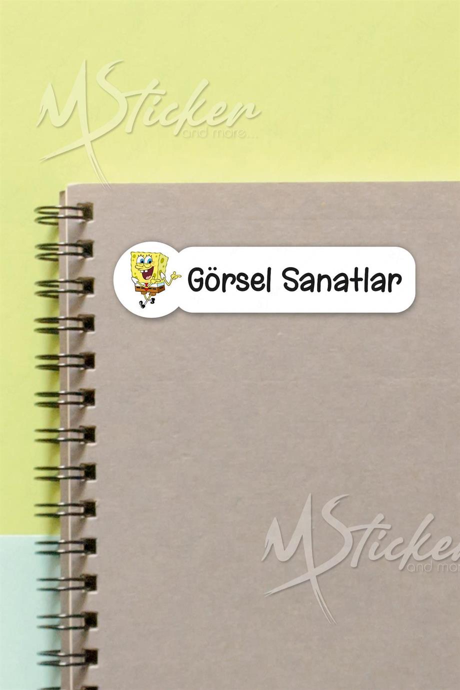 Okul Ders Etiketi SüngerBob Temalı 26 adet 8 cm Okul Ders Etiketi