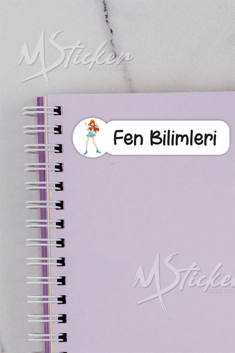 Okul Ders Etiketi Winx Temalı 26 adet 8 cm Okul Ders Etiketi