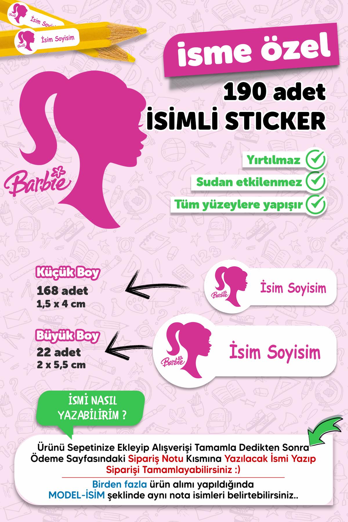 Okul Etiketi Kalem Defter Etiketi Barbi 2 Temalı Özel Isim Yazılabilen Etiket - 190 Adet