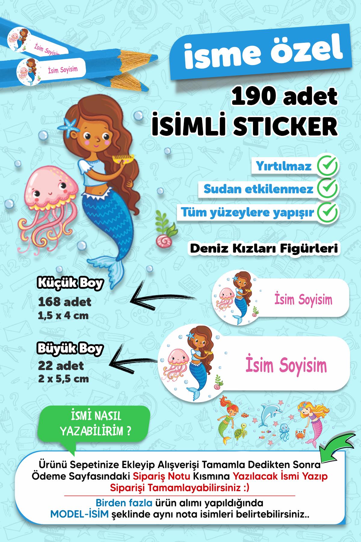 Okul Etiketi Kalem Defter Etiketi Deniz Kızları Temalı Özel Isim Yazılabilen Etiket - 190 Adet