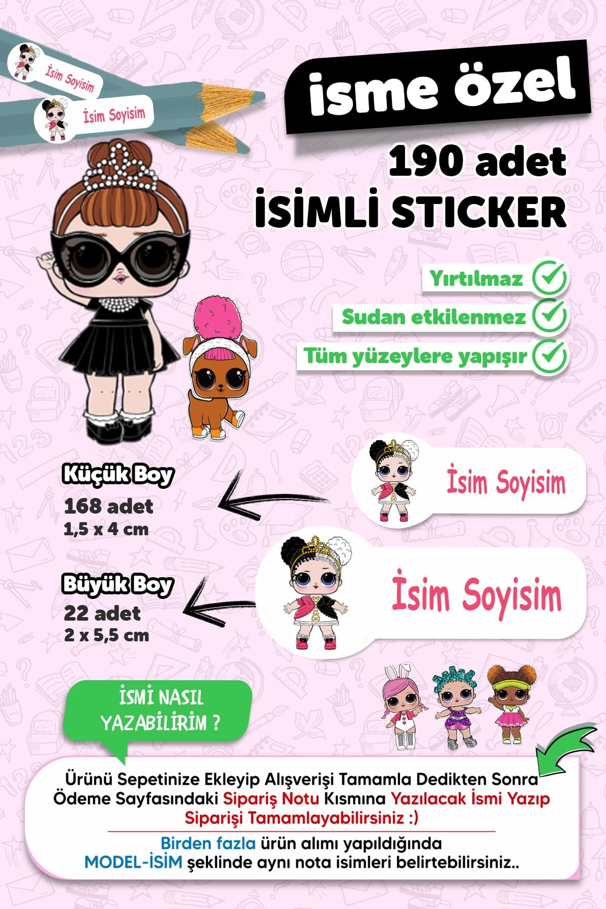 Okul Etiketi Kalem Defter Etiketi Lol Temalı Özel Isim Yazılabilen Etiket - 190 Adet