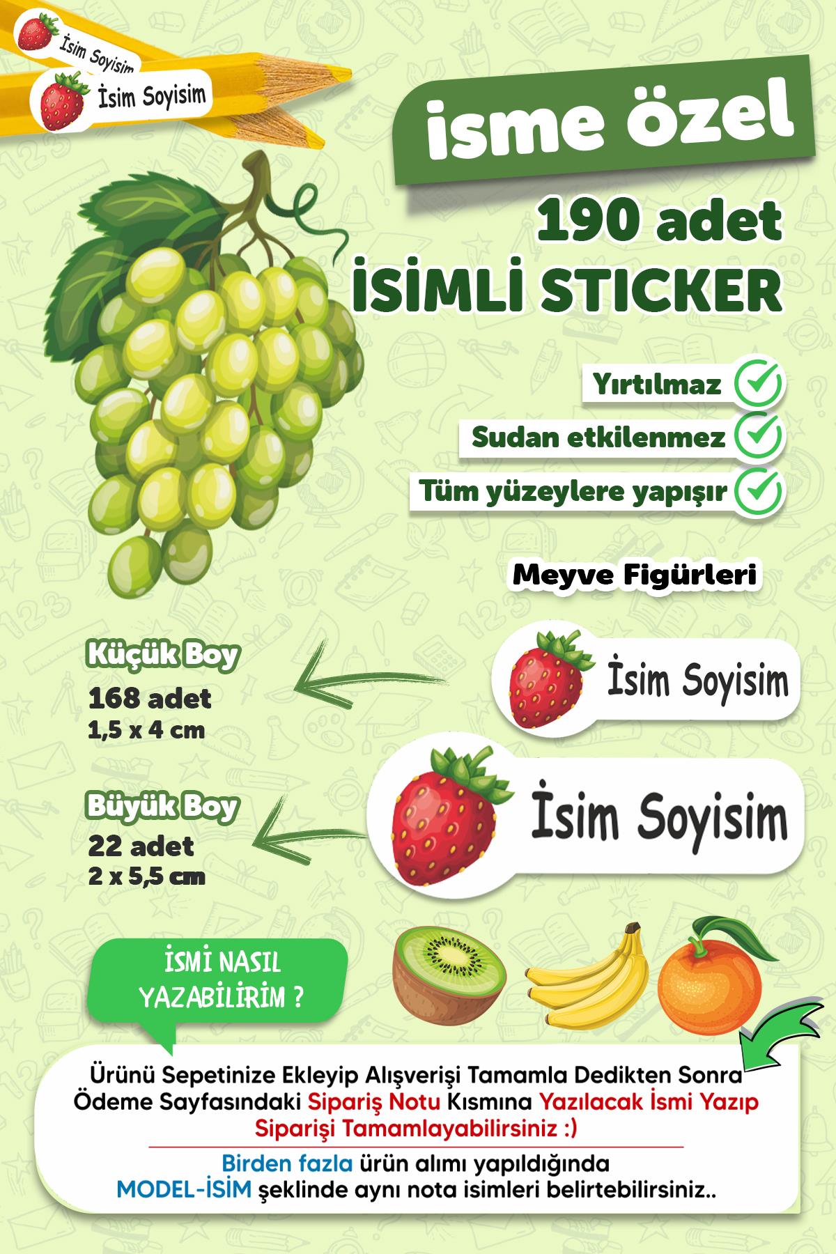 Okul Etiketi Kalem Defter Etiketi Meyveler Özel Isim Yazılabilen Etiket - 190 Adet