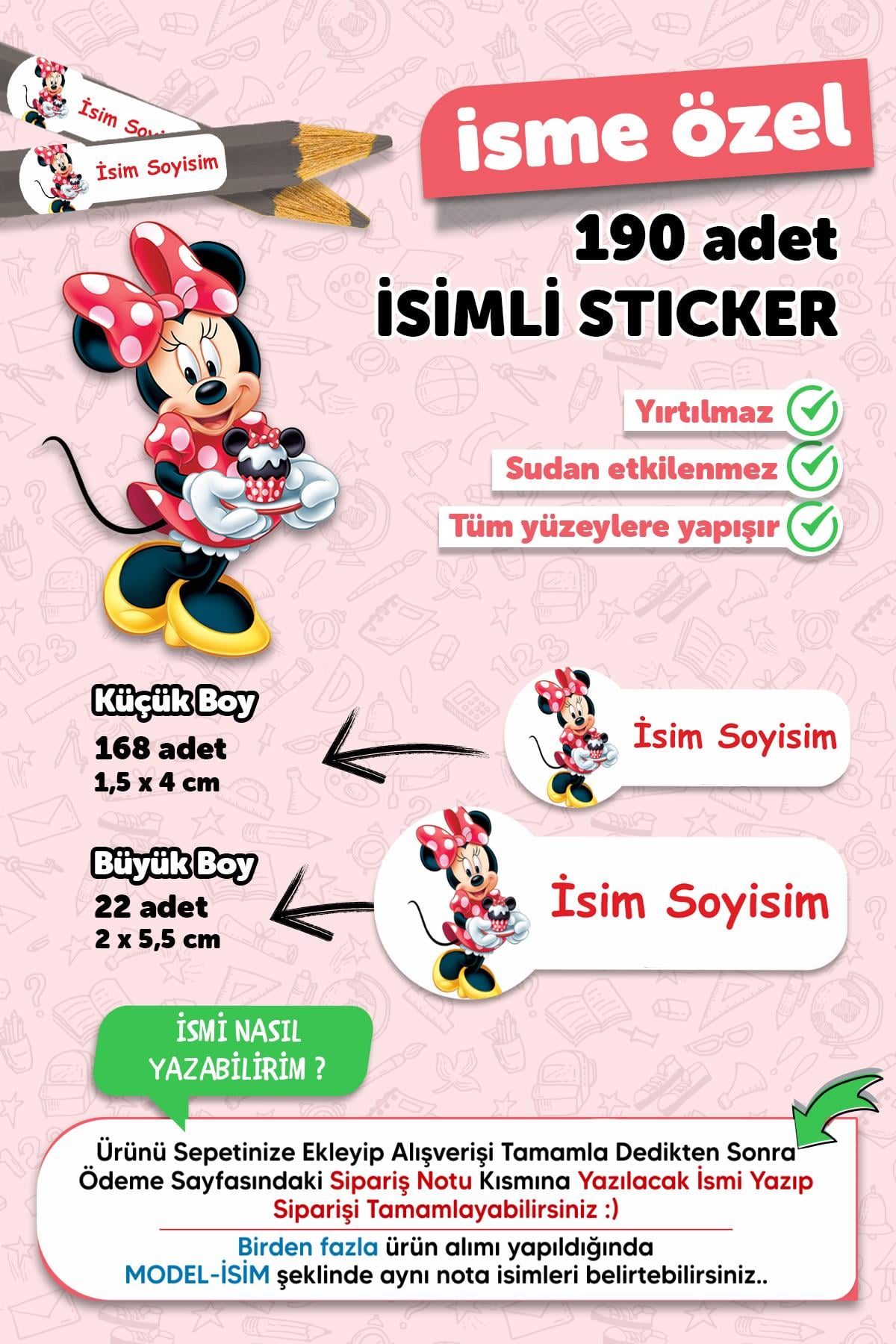 Okul Etiketi Kalem Defter Etiketi Özel Isim Yazılabilen Etiket 190 Adet