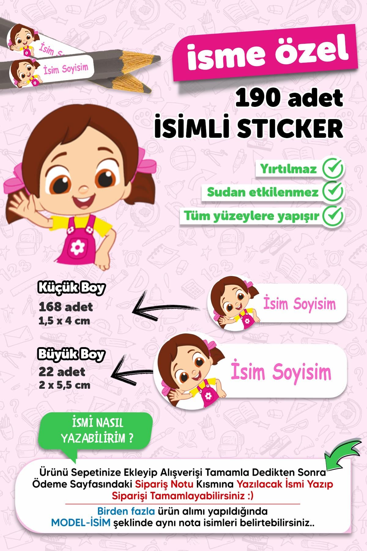 Okul Etiketi Kalem Defter Etiketi Özel Isim Yazılabilen Etiket Niloya 1 - 190 Adet