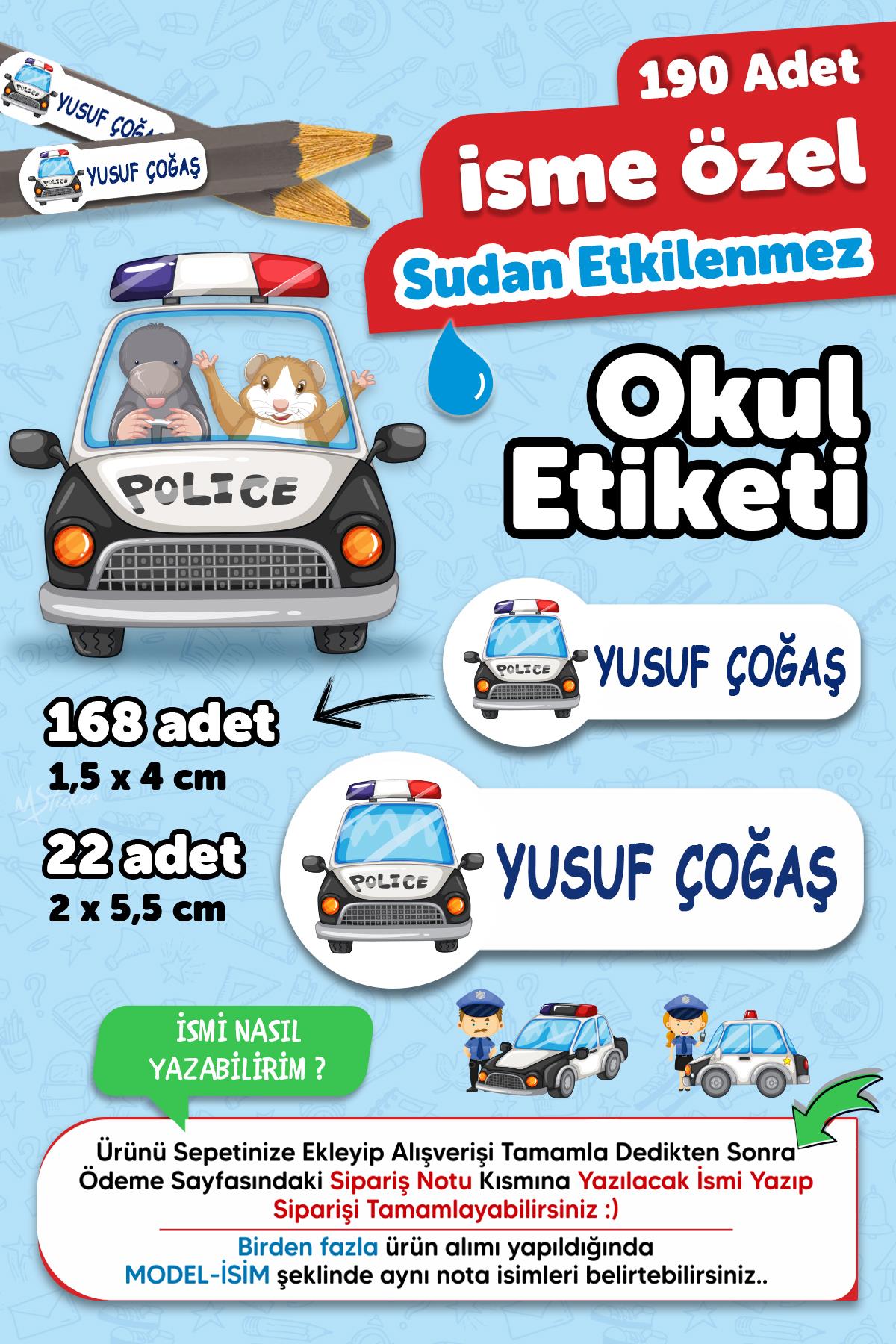 Okul Etiketi Kalem Defter isimli Etiket Isim Yazılabilen Polis Temalı - 190 Adet Özel Yeni Tasarım