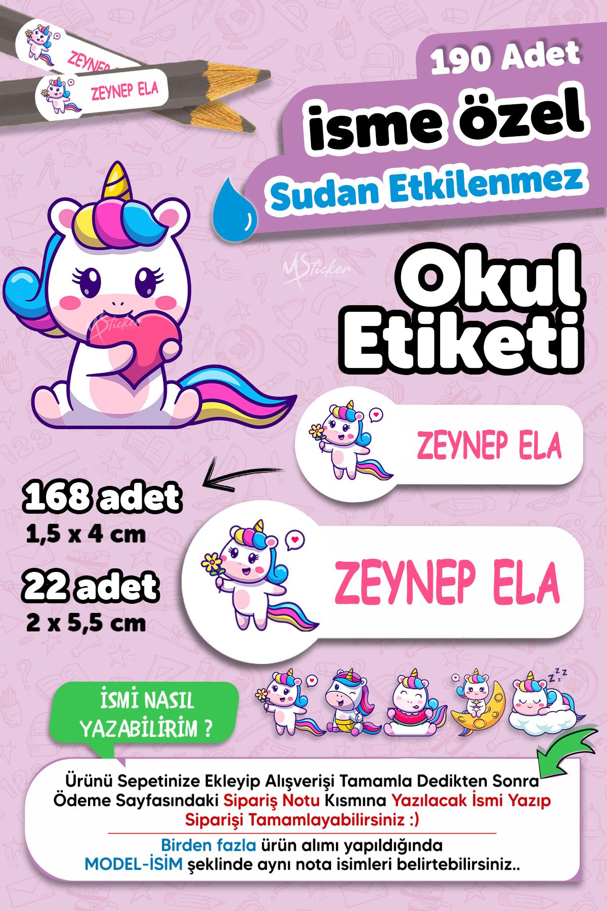 Okul Etiketi Kalem Defter isimli Etiket Isim Yazılabilen Sevimli Unicorn - 190 Adet Özel Yeni Tasarım