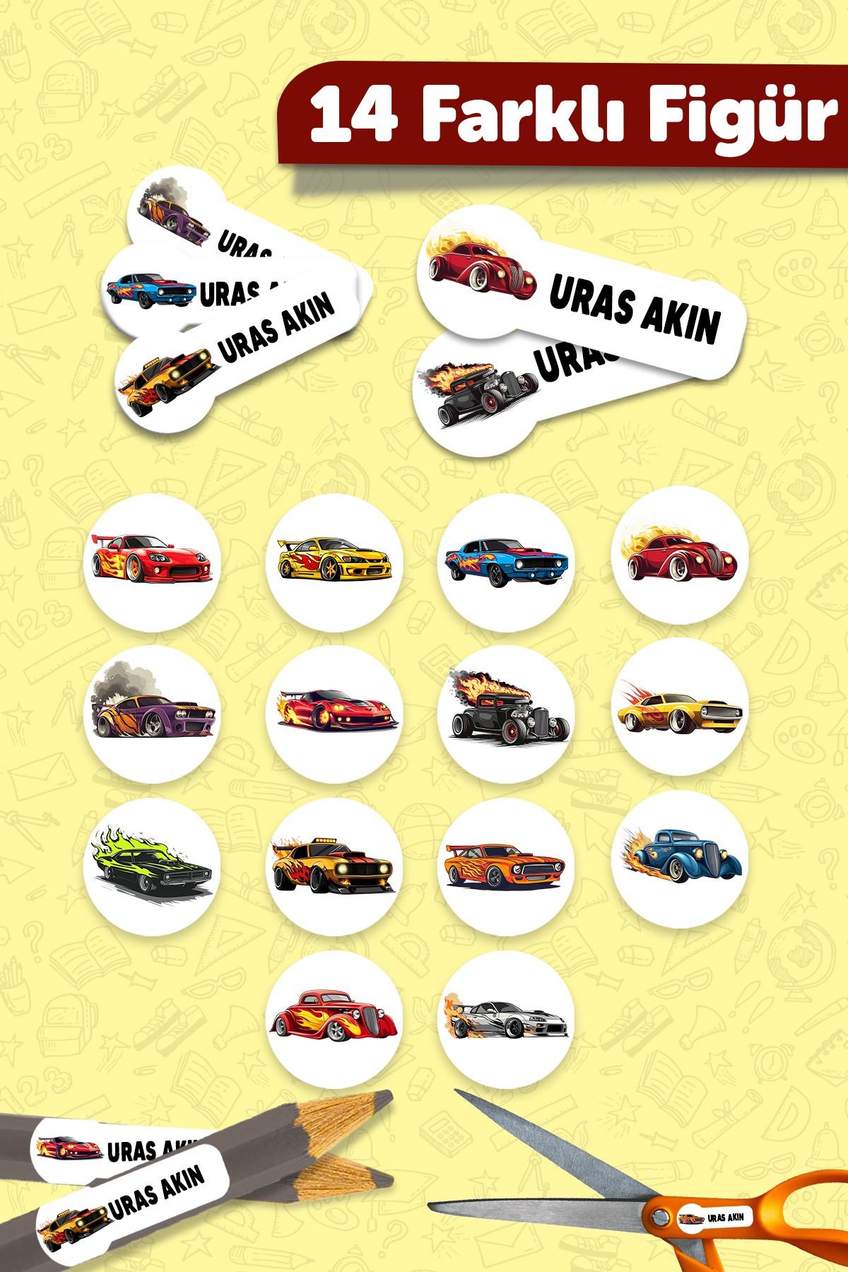 Okul Etiketi Kalem Defter isimli Etiket Isim Yazılabilen Hot Wheels - 190 Adet Özel Tasarım Etiket