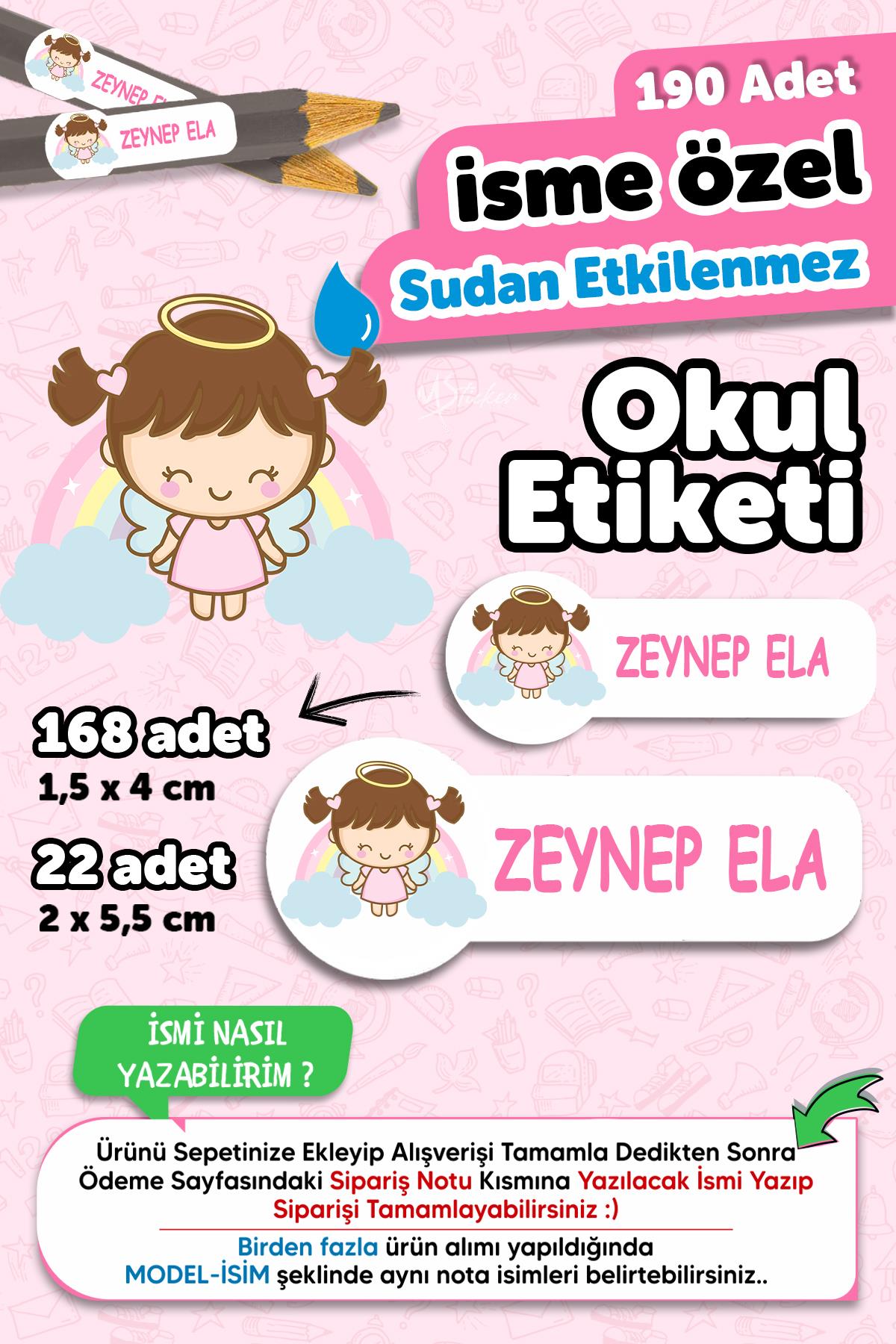 Okul Etiketi Kalem Defter isimli Etiket Isim Yazılabilen Sevimli Melek Kız - 190 Adet Özel Yeni Tasarım
