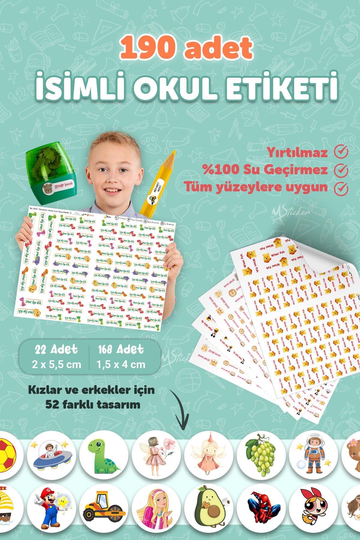 Okul Etiketi Kalem Defter isimli Etiket Isim Yazılabilen Ters Yüzlü - 190 Adet Özel Yeni Tasarım
