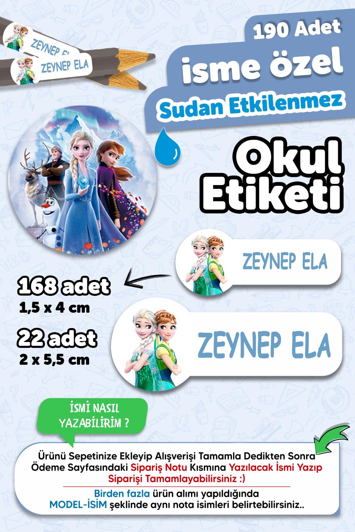 Okul Etiketi Kalem Defter isimli Etiket Isim Yazılabilen Prenses Temalı - 190 Adet Özel Yeni Tasarım