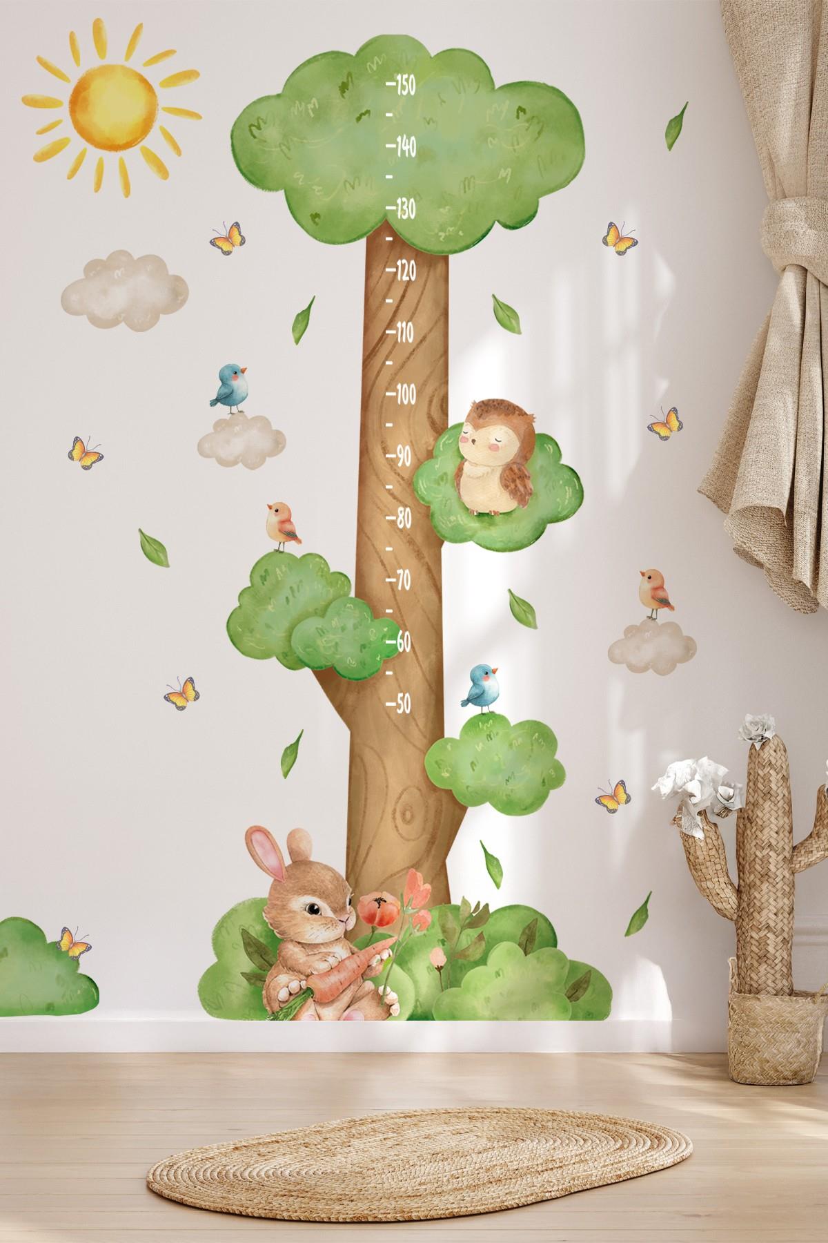 Ormanda Keyifli Bir Gün Temalı Temalı Boy Ölçer Boy Cetveli Sticker Seti Çocuk, Sevimli Orman Figür 