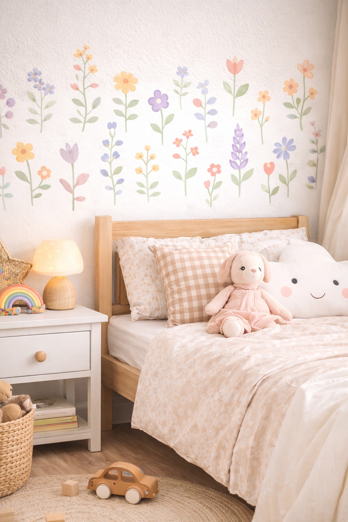 Pastel Çiçek Duvar Sticker Seti 38 Parça | Çocuk Odası, Bebek Odası, Mutfak ve Çalışma Alanı Dekoru