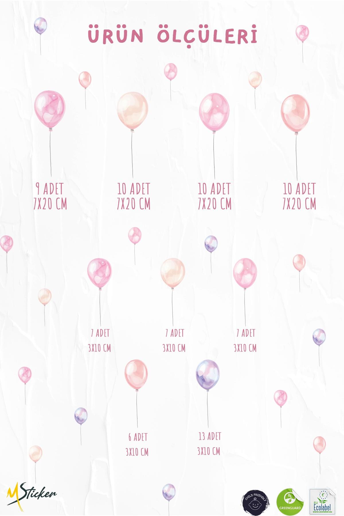 Pembe Tonlarda Balonlar Sticker Seti Çocuk Bebek Odası Duvar Dekorasyon Stickerı Balonlu Set