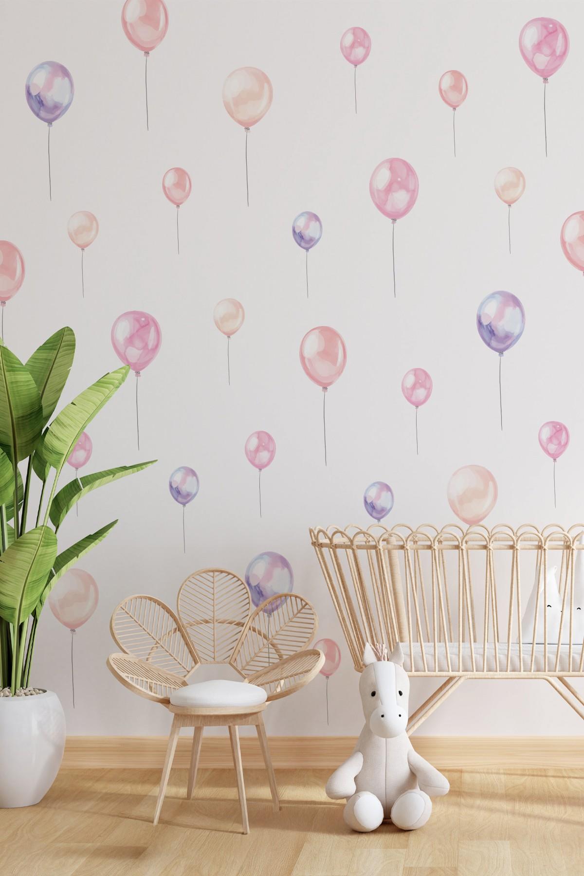 Pembe Tonlarda Balonlar Sticker Seti Çocuk Bebek Odası Duvar Dekorasyon Stickerı Balonlu Set