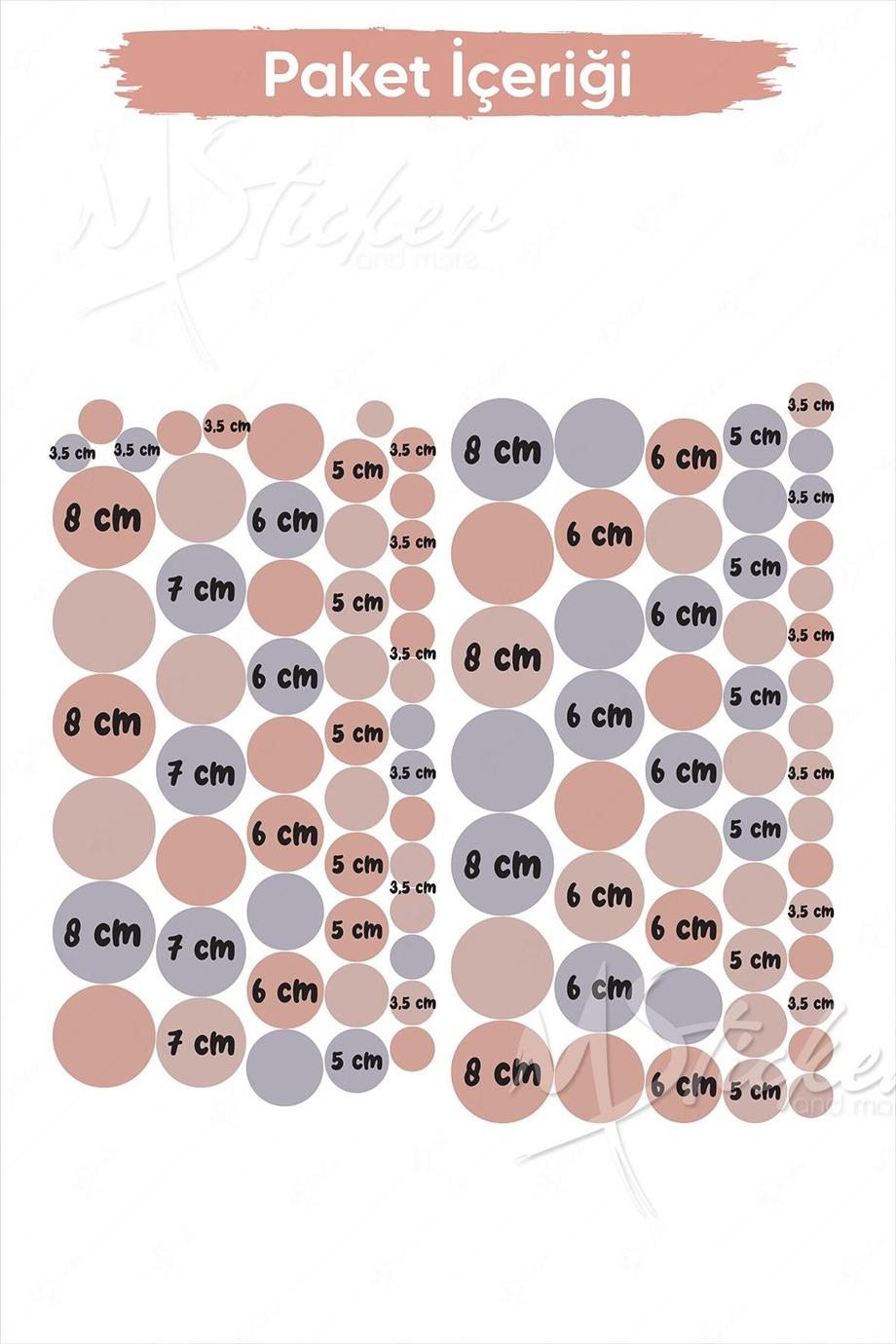 Pembe Tonlarında 103 adet 8-7-6-5-3,5 cm Puantiyeler Çocuk Bebek Odası Sticker Seti