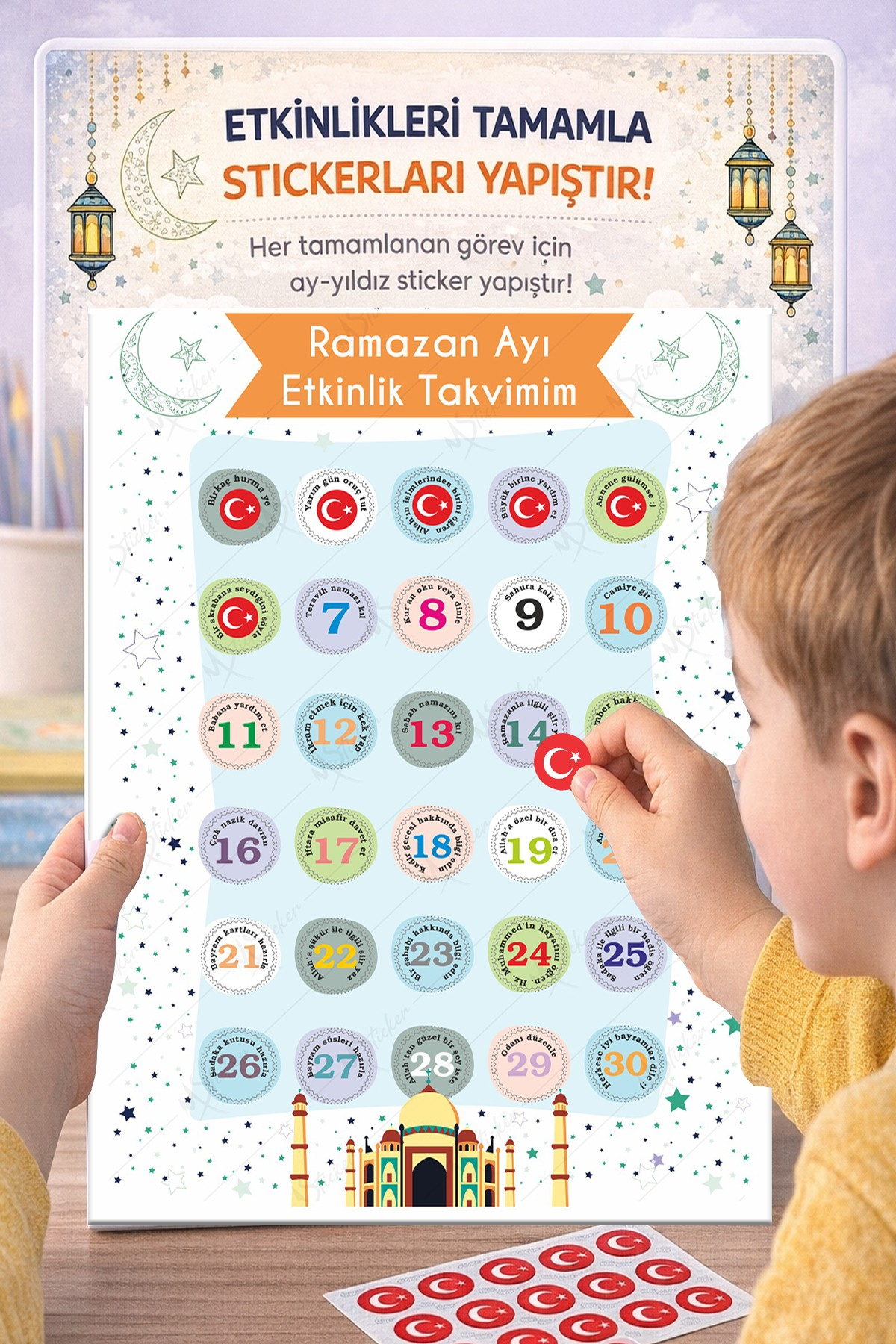 Ramazan Ayı Sticker Oyun ve Etkinlik Seti, 4 Lü Set Çocuklar için Ramazan Süsleme ve Etkinlik Seti2