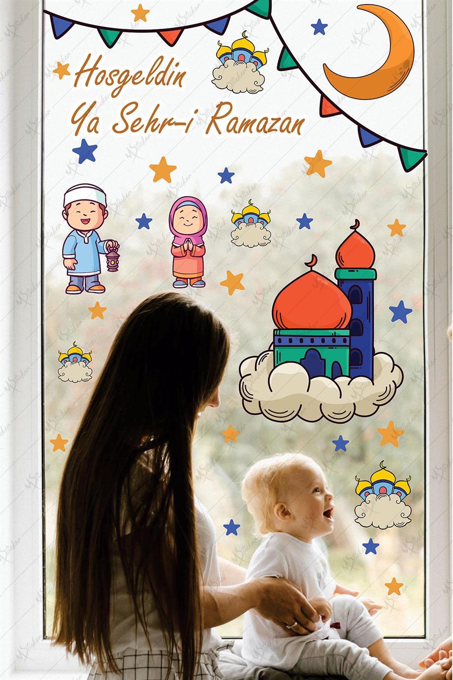 Ramazan Ayı Temalı Cam Duvar Süsleri Hoşgeldin Ramazan Sticker Seti
