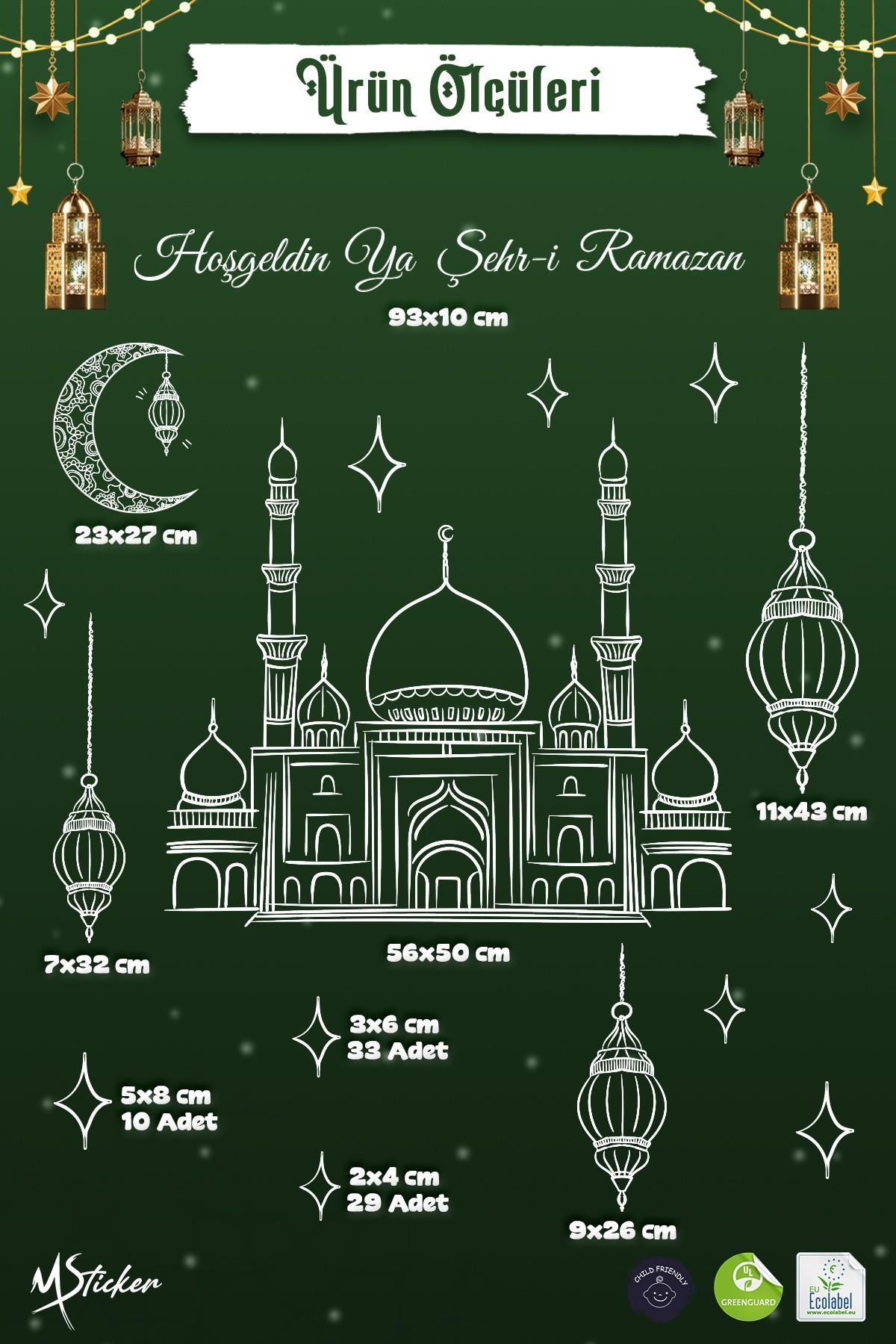Ramazan Cam Sticker – Çift Taraflı Büyük Vitrin & Ev Süsü | Hoşgeldin Ya Şehr-i Ramazan Cam Yazısı
