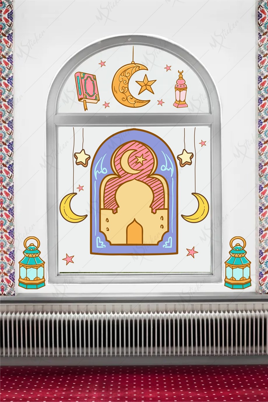 Ramazan Fener Ay Yıldızlar Cam Duvar Dekorasyon Sticker Seti