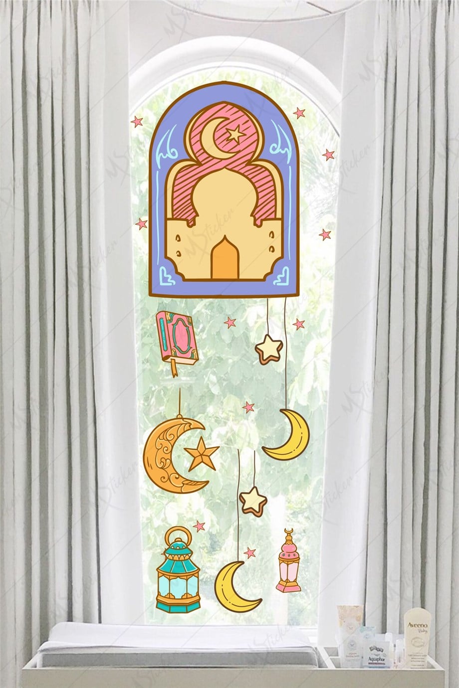 Ramazan Fener Ay Yıldızlar Cam Duvar Dekorasyon Sticker Seti