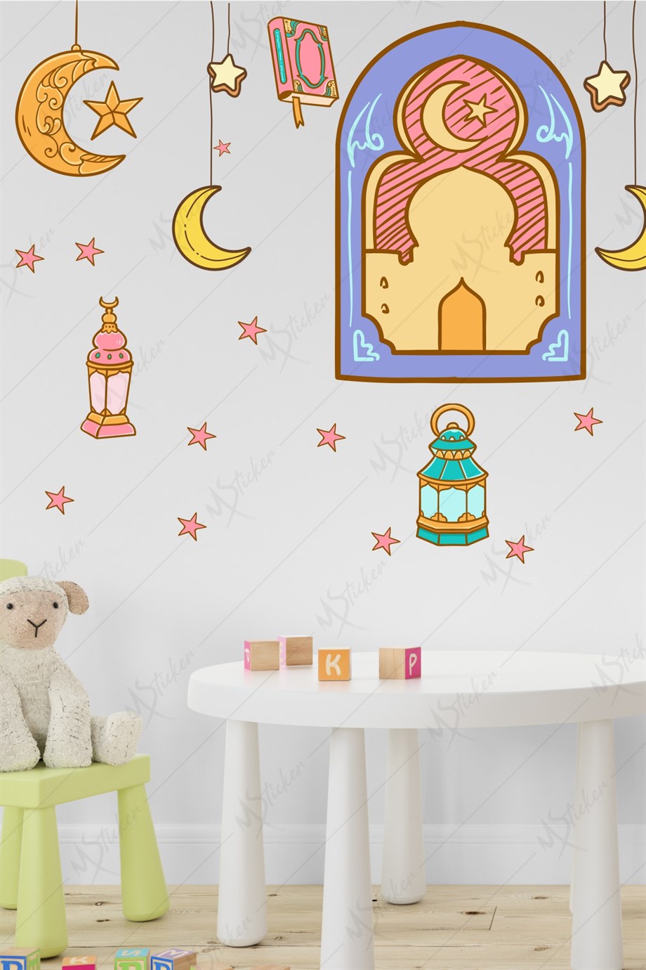 Ramazan Fener Ay Yıldızlar Cam Duvar Dekorasyon Sticker Seti