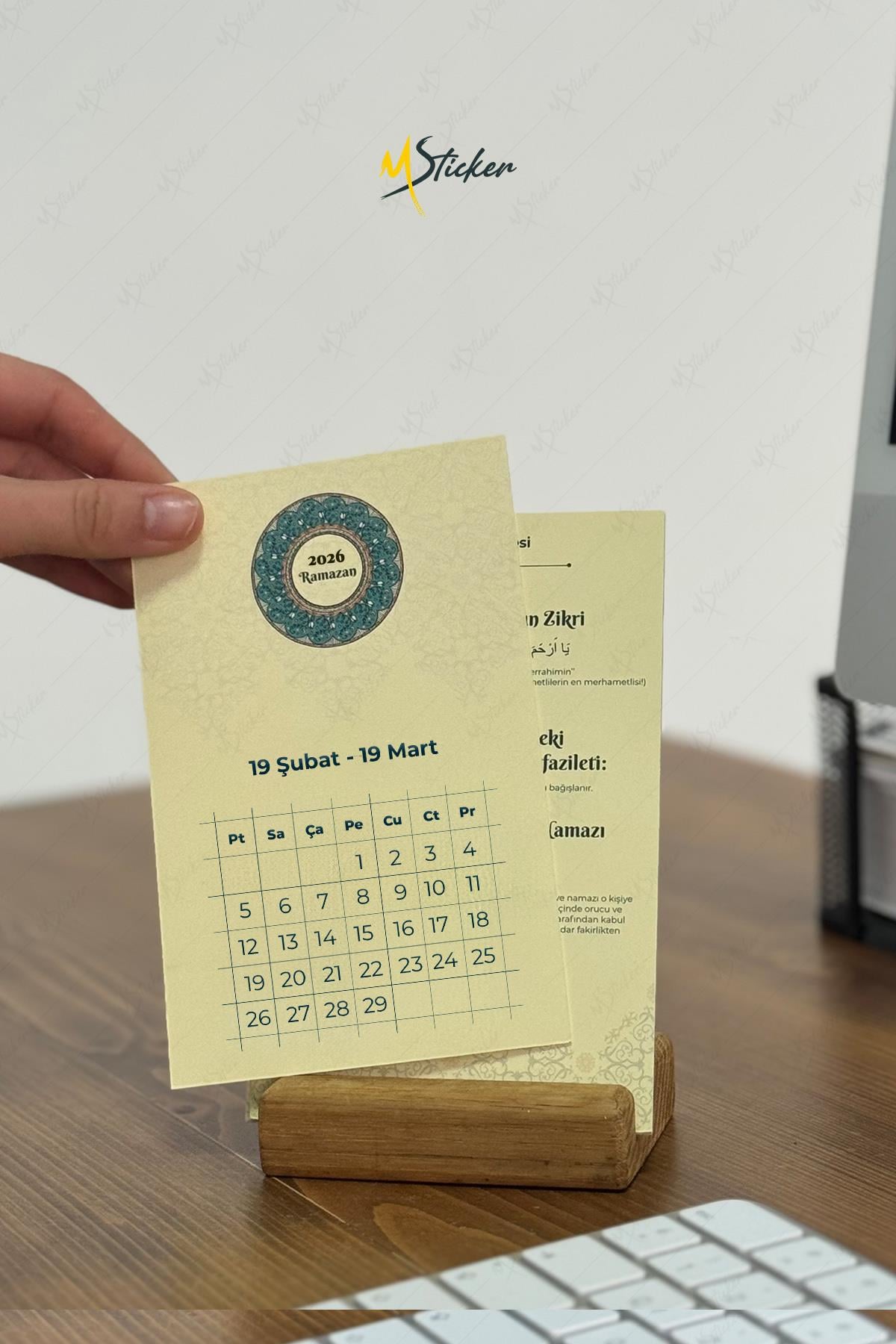 Ramazan Takvimi - Ramazan Ayı Dualı - Günün Önemi İçerikli Ahşap Tutuculu Takvim , Ramazan Seti