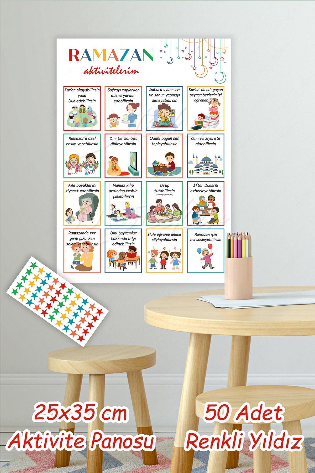 Ramazana Özel Etkinlik Panosu, Sticker Pano ve Yıldızlardan Oluşan Çocuklar İçin Ramazan Etkinlikler
