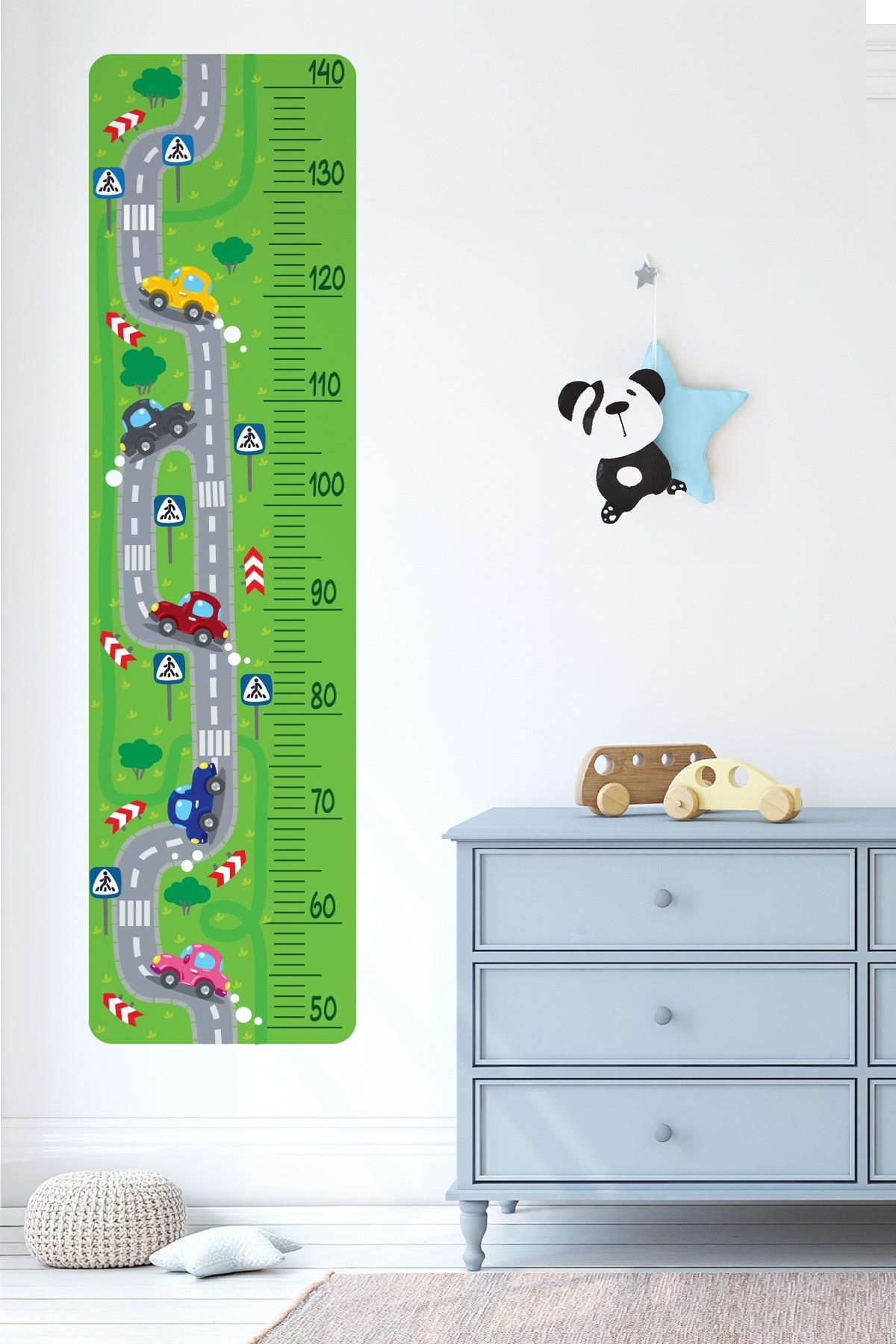 Sevimli Arabalar ve Trafik Temalı Boy Ölçer Sticker Seti Tüm Yüzeylere Boy Cetveli Sticker