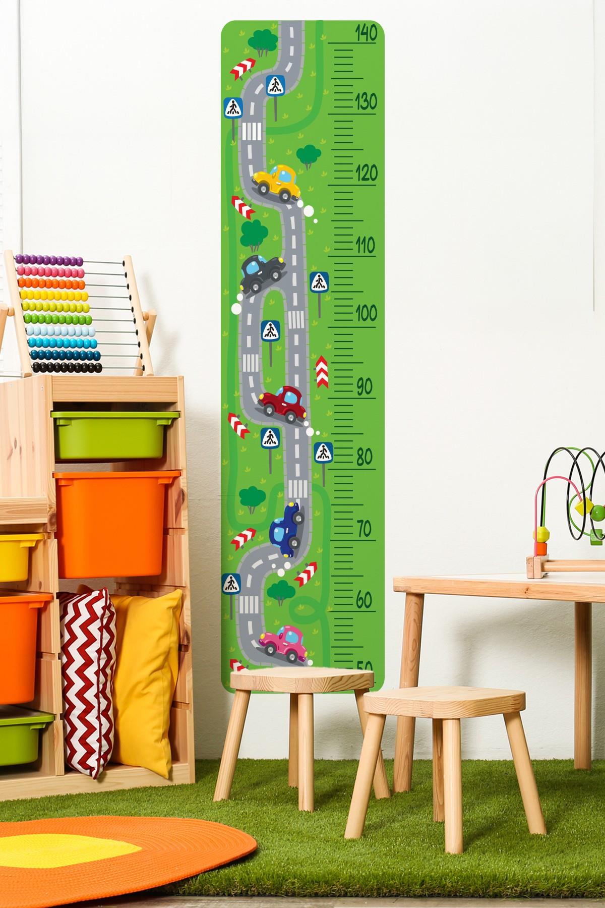 Sevimli Arabalar ve Trafik Temalı Boy Ölçer Sticker Seti Tüm Yüzeylere Boy Cetveli Sticker