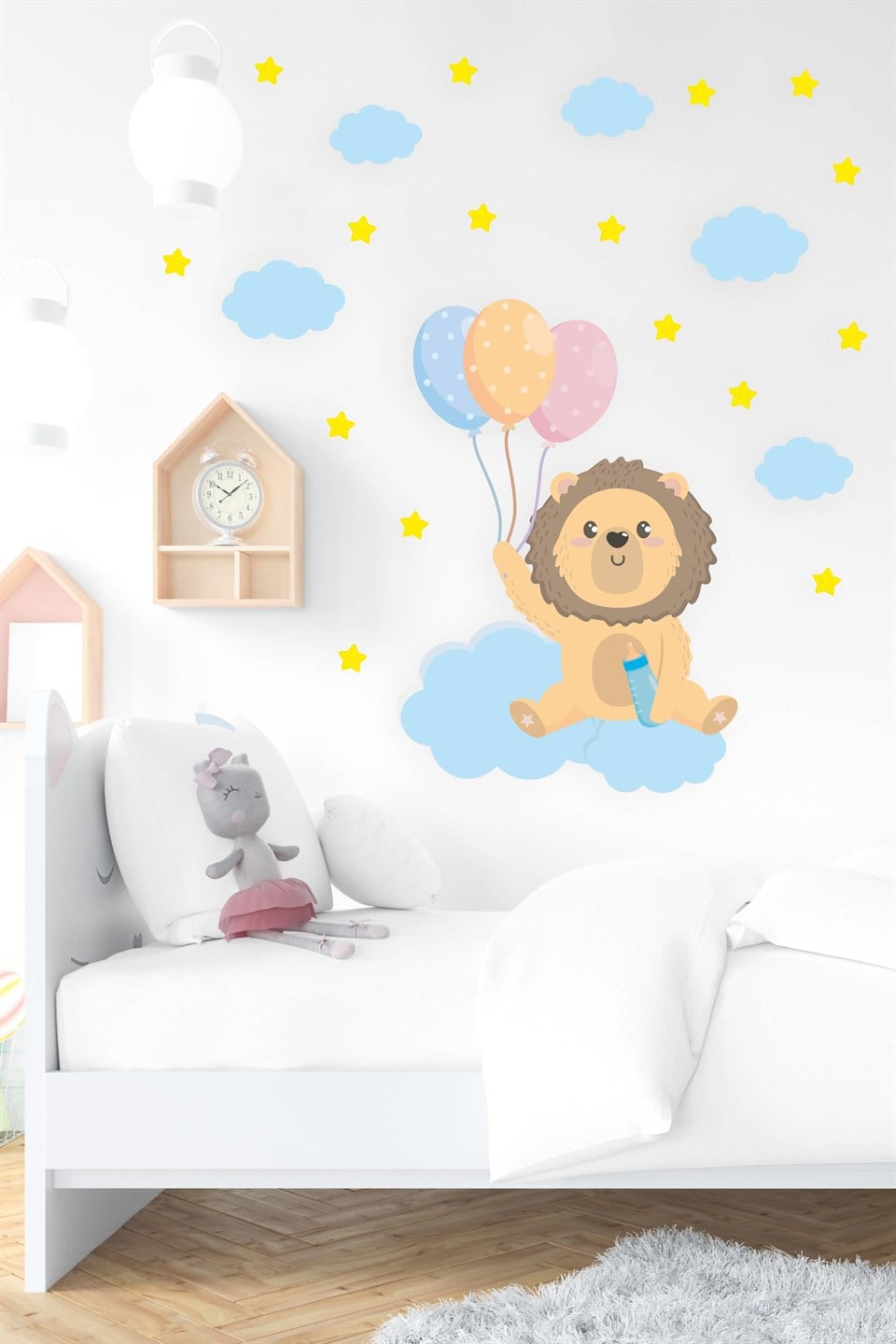 Sevimli Aslan Bulutlar ve Yıldızlar Çocuk Bebek Odası Sticker