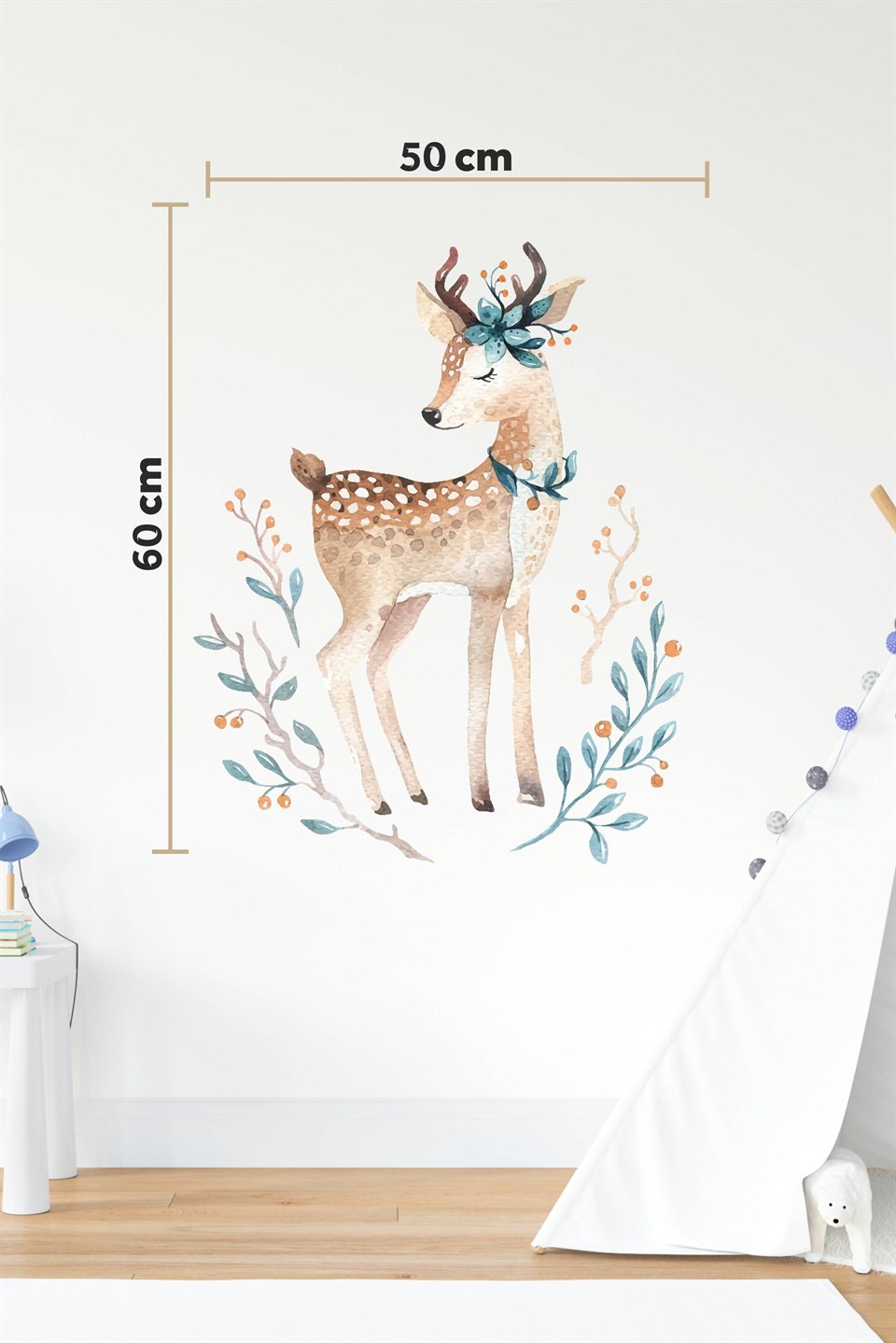 Sevimli Geyik ve Dallar Çocuk Bebek Odası Duvar Dekorasyon Sticker