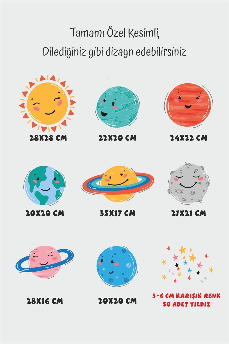 Sevimli Güneş,Uzay Figürleri ve Yıldızlar Çocuk Bebek Odası Sticker