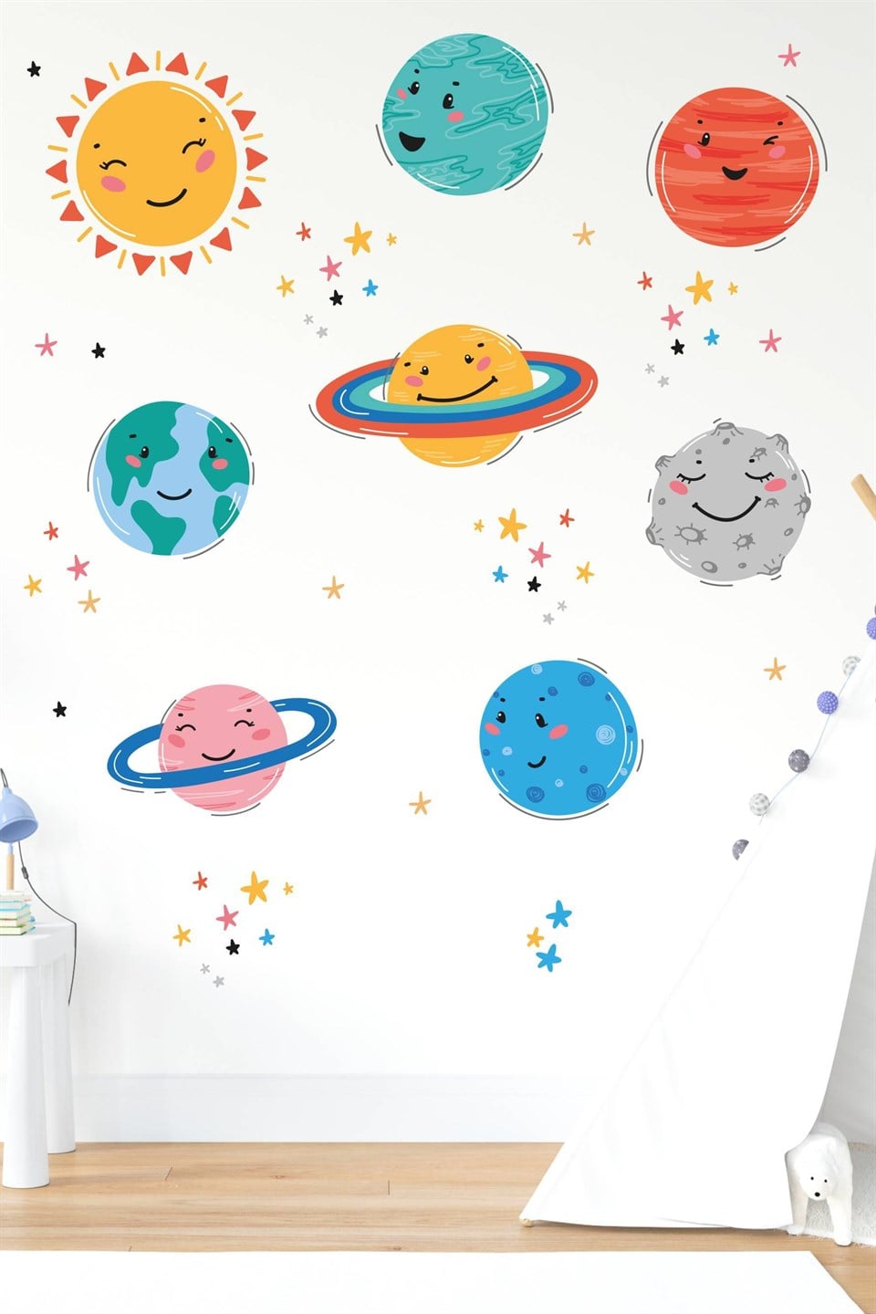Sevimli Güneş,Uzay Figürleri ve Yıldızlar Çocuk Bebek Odası Sticker