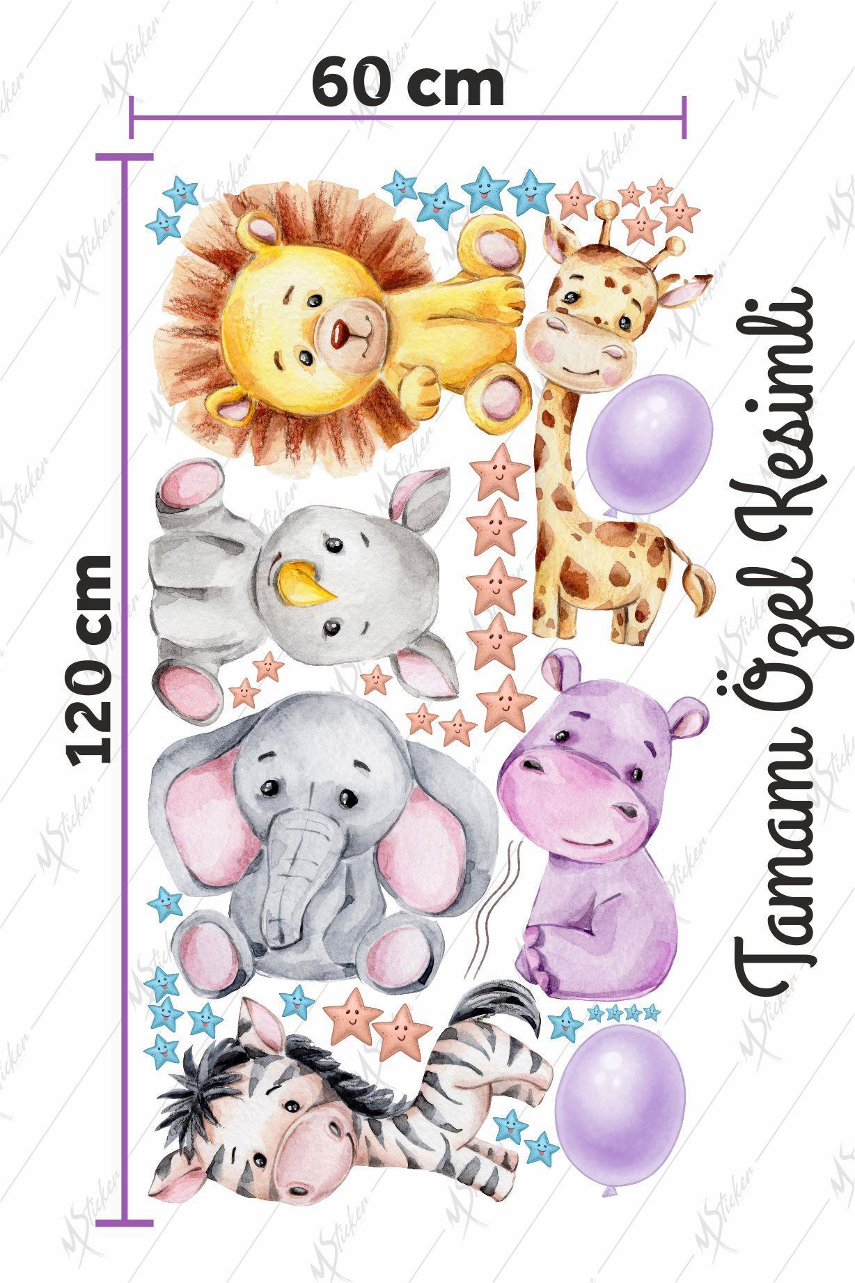 Sevimli Hayvanlar Balon ve Yıldızlar Çocuk Bebek Odası Sticker Seti