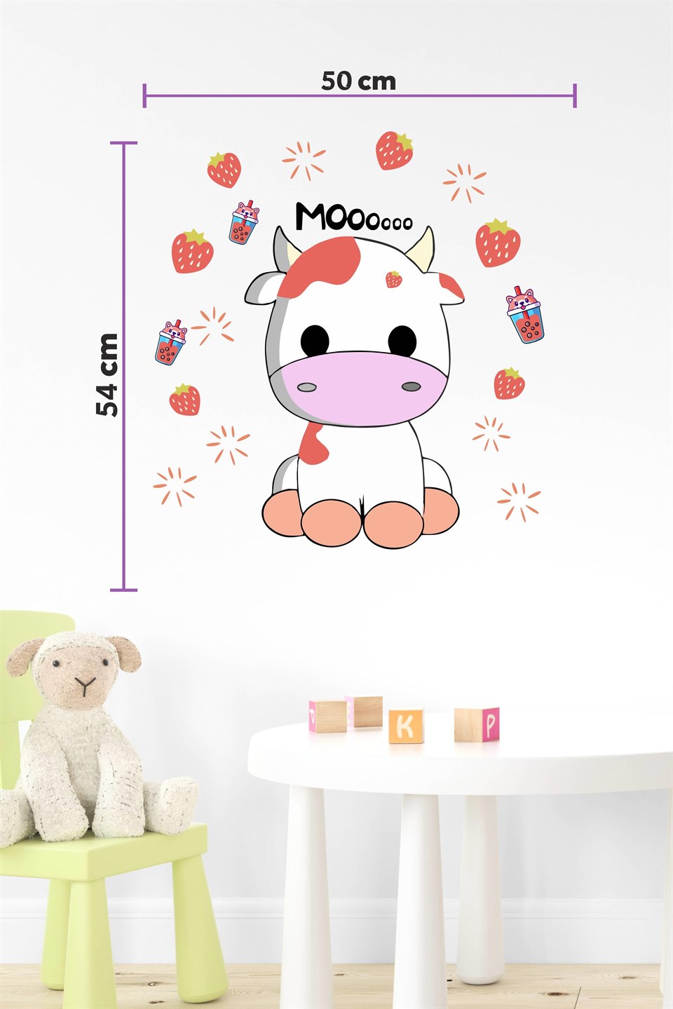 Sevimli İnek ve Çilekler Çocuk Bebek Odası Sticker